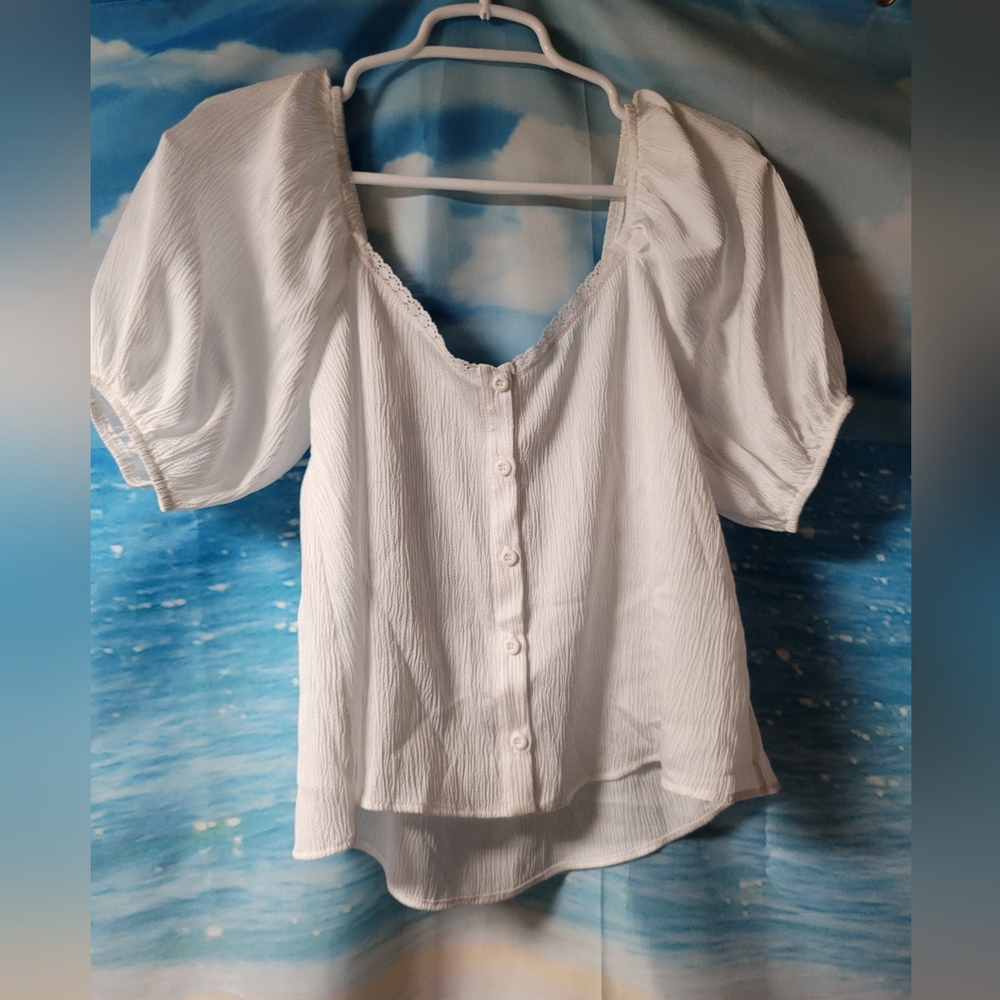 Four‎ Hearts Size Medium Boho White Puff Sleeve Blouse